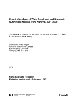 Canadian Data Report of Fisheries and Aquatic Sciences 1217