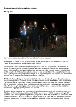 The Joss Naylor Challenge by Brian Jackson 14 July 2012 the Evening