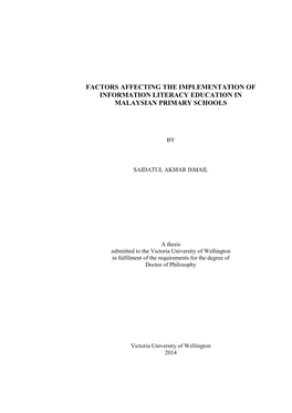 Factors Affecting the Implementation of Information Literacy Education in Malaysian Primary Schools