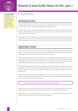 Edexcel a Level Aos3: Music for Film, Part 1