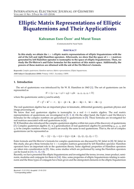 Elliptic Matrix Representations of Elliptic Biquaternions and Their Applications