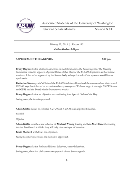 Associated Students of the University of Washington Student Senate Minutes Session XXI