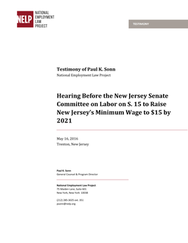 Hearing Before the New Jersey Senate Committee on Labor on S