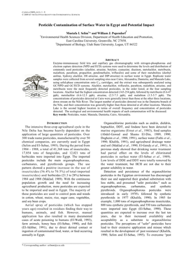 Pesticide Contamination of Surface Water in Egypt and Potential Impact