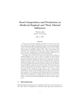 Food Composition and Production in Medieval England and Their Mutual Inﬂuences