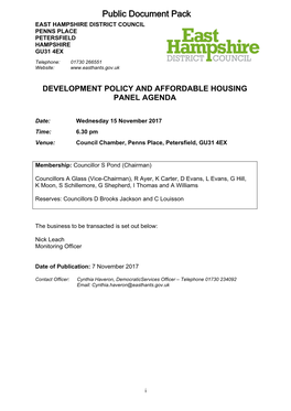 (Public Pack)Agenda Document for Development Policy and Affordable Housing Panel, 15/11/2017 18:30