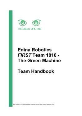 Edina Robotics FIRST Team 1816 - the Green Machine