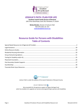 PLAN for LIFE Resource Guide for Persons with Disabilities Table Of