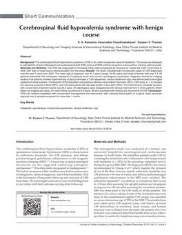 Cerebrospinal Fluid Hypovolemia Syndrome with Benign Course