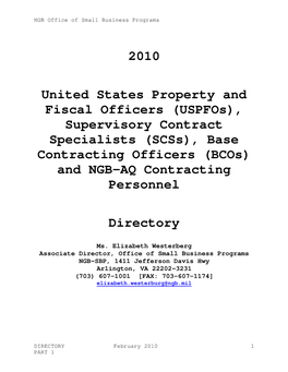 (Uspfos), Supervisory Contract Specialists (Scss), Base Contracting Officers (Bcos) and NGB-AQ Contracting Personnel