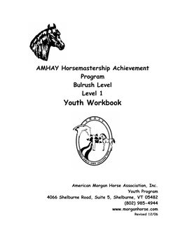 AMHAY Horsemastership Achievement Program Bulrush Level Level 1 Youth Workbook