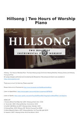 Hillsong | Two Hours of Worship Piano