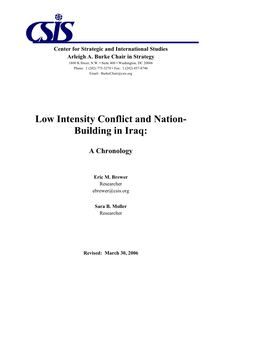 Low Intensity Conflict and Nation-Building in Iraq