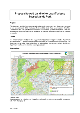 Proposed Additions to Korowai/Torlesse Tussocklands Park