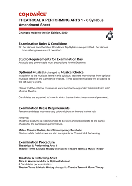 Amendment Sheet THEATRICAL & PERFORMING ARTS 1