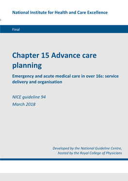 Chapter 15 Advance Care Planning Emergency and Acute Medical Care in Over 16S: Service Delivery and Organisation