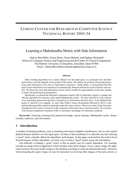 Learning a Mahalanobis Metric with Side Information