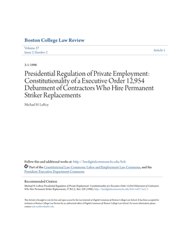 Presidential Regulation of Private Employment: Constitutionality of A