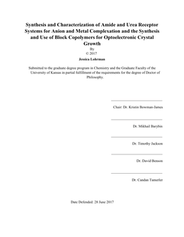 Synthesis and Characterization of Amide and Urea Receptor Systems