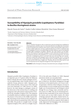 Susceptibility of Hypsipyla Grandella (Lepidoptera: Pyralidae) to Bacillus Thuringiensis Strains