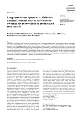 Long-Term Forest Dynamics at Gribskov, Eastern Denmark with Early-Holocene Evidence for Thermophilous Broadleaved Tree Species