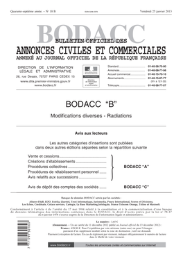 Bodacc Bulletin Officiel Des Annonces Civiles Et Commerciales Annexé Au Journal Officiel De La République Française