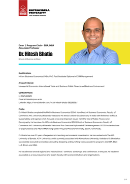 Dr. Hitesh Bhatia School of Business and Law