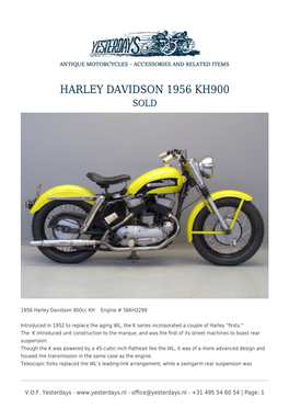 Harley Davidson 1956 Kh900 Sold