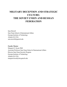 Military Deception and Strategic Culture: the Soviet Union and Russian Federation