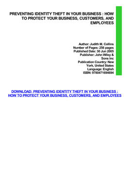 {Download PDF} Preventing Identity Theft in Your Business
