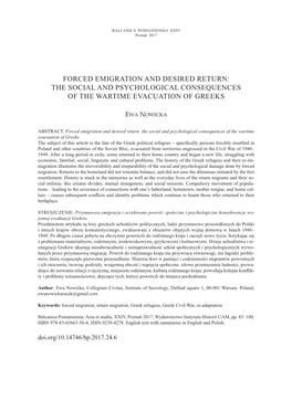 Forced Emigration and Desired Return: the Social and Psychological Consequences of the Wartime Evacuation of Greeks