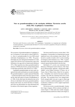 Note on Gynandromorphism in the Eucalyptus Defoliator Thyrinteina Arnobia (Stoll, 1782) (Lepidoptera: Geometridae)