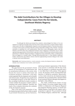 The Adat Contributions for the Villages to Develop Independently: Cases from the Kei Islands, Southeast Maluku Regency