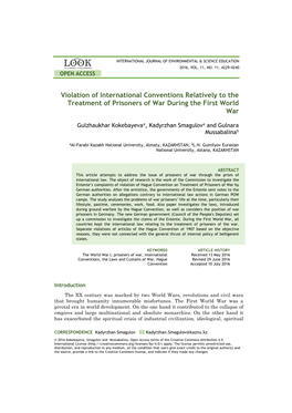 Violation of International Conventions Relatively to the Treatment of Prisoners of War During the First World War