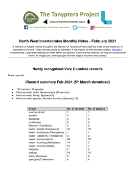 North West Invertebrates Monthly Notes - February 2021
