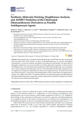 Synthesis, Molecular Docking, Druglikeness Analysis, and ADMET Prediction of the Chlorinated Ethanoanthracene Derivatives As Possible Antidepressant Agents