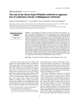 The Role of the Velvet Asity Philepitta Castanea in Regeneration Of