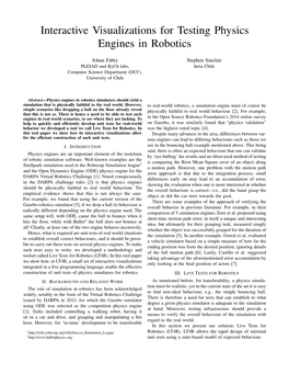 Interactive Visualizations for Testing Physics Engines in Robotics