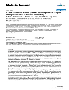 Vector Control in a Malaria Epidemic Occurring Within a Complex