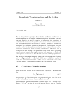 Coordinate Transformations and the Action 17.1 Coordinate