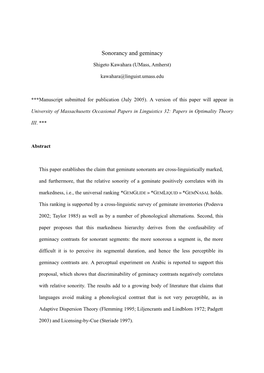 Sonorancy and Geminacy