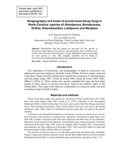 Biogeography and Hosts of Poroid Wood Decay Fungi in North Carolina: Species of Abortiporus, Bondarzewia, Grifola, Heterobasidion, Laetiporus and Meripilus