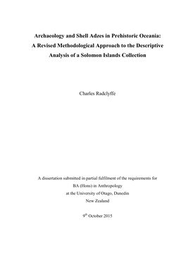 Archaeology and Shell Adzes in Prehistoric Oceania: a Revised Methodological Approach to the Descriptive Analysis of a Solomon Islands Collection