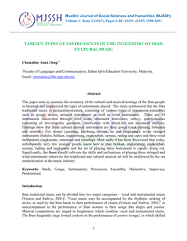 Various Types of Instruments in the Inventory of Iban Cultural Music