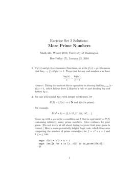 Exercise Set 2 Solutions: More Prime Numbers