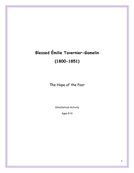 Blessed Émilie Tavernier-Gamelin (1800-1851) the Hope of the Poor Feast Day: September 24