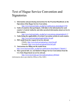 Text of Hague Service Convention and Signatories