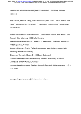 Reconstitution of Mammalian Cleavage Factor II Involved in 3' Processing of Mrna