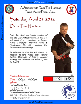 $40 $50 a Seminar with Datu Tim Hartman