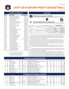 2019-20 Auburn Men's Basketball Page 1/1 Combined Team Statistics As of Nov 26, 2019 All Games